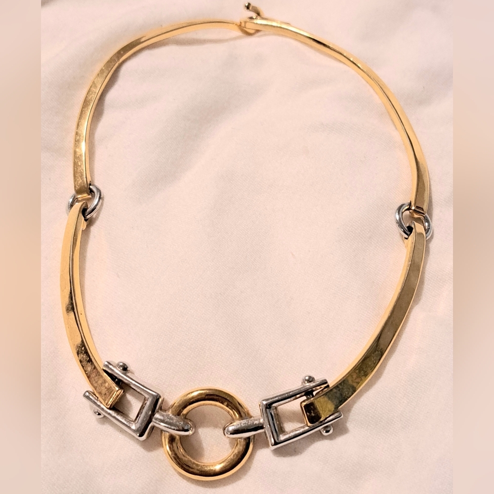 Trifari Gold and Silver Necklace with Circular Accent